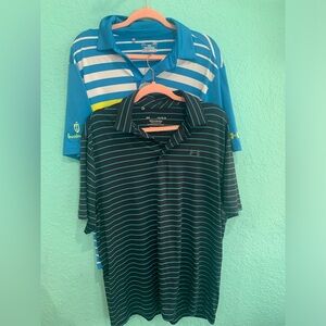 Under Armour men’s black Blue Striped Polo Shirts performance L playoff golf